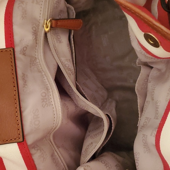 Michael Kors Gansevort canvas Purse Tote Striped red white - Picture 4 of 11